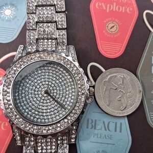 Silver Crystal-Studded Watch